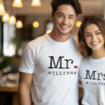 Mr Vintage Black Personalised Wedding Monogram Tri-Blend Shirt<br><div class="desc">Custom last name shirt for the Mr or Future Mr. Features vintage typewriter style text in black with a red heart accent. Visit our store for the matching Mrs shirt - these make a unique wedding gift,  and perfect to wear on the honeymoon!</div>