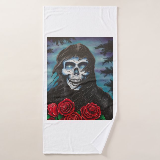 "Mr. Wicked" Reaper with Roses Bath Towel (Bath Towel)