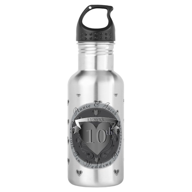 Mrs. 10th Tin Wedding Anniversary Heart Emblem 532 Ml Water Bottle (Front)