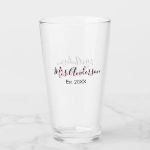 Mrs add name last name black pink est year modern glass