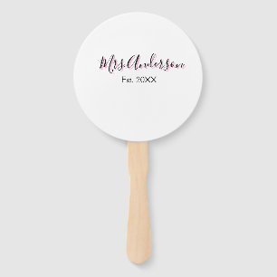 Mrs add name last name black pink est year modern hand fan