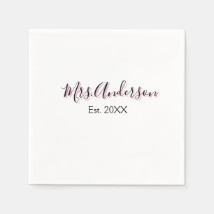 Mrs add name last name black pink est year modern napkin
