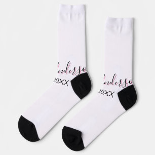 Mrs add name last name black pink est year modern socks
