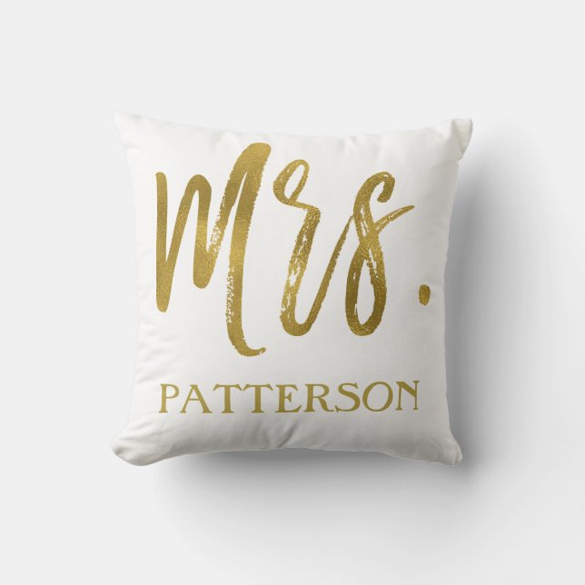 Mrs. and Last Name Faux Gold Foil Pillow (Front)