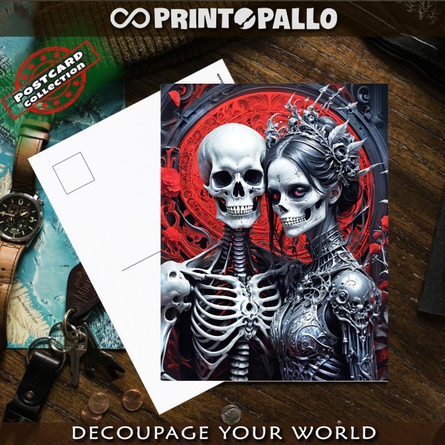 Mrs and Mr Skeleton in red background Postcard (Creator Uploaded)