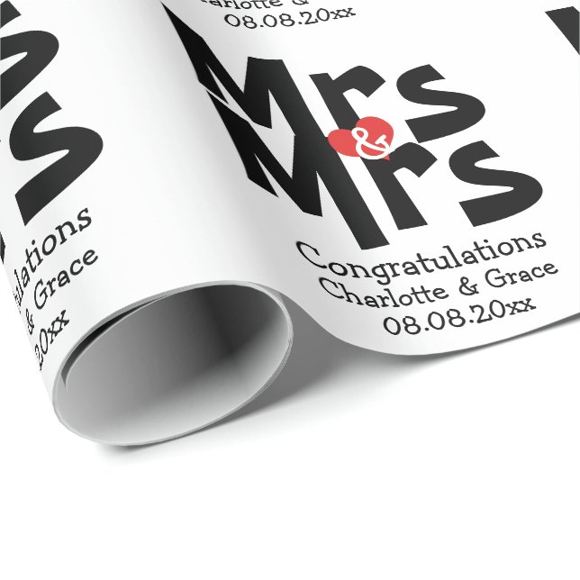 Mrs And Mrs Bold Lesbian Personalised Wedding Wrapping Paper (Roll Corner)