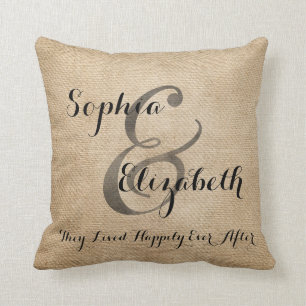Mrs and Mrs Burlap lesbian Wedding Personalised Cushion