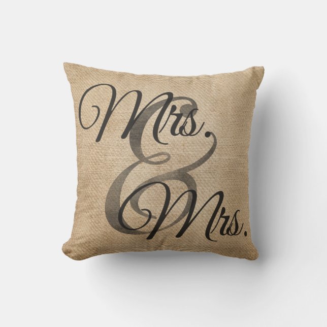 Mrs and Mrs Burlap Wedding Personalised Cushion (Front)