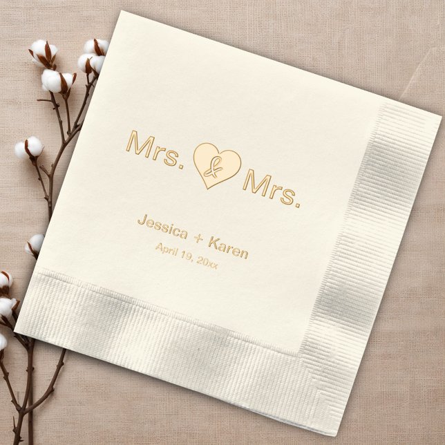 Mrs and Mrs Lesbian LGBT Heart  Foil Napkins (Creator Uploaded)
