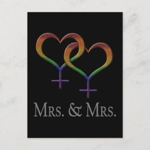 Mrs. and Mrs. Lesbian Pride Rainbow Symbols Postcard