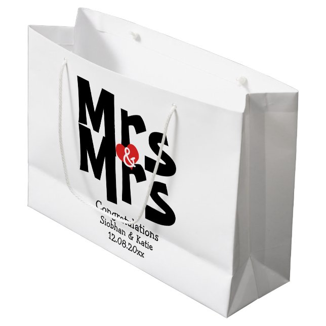 Mrs and Mrs Modern Personalised Black And Red Large Gift Bag (Front Angled)