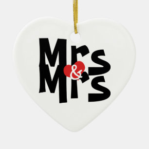 Mrs and Mrs Personalised Bold Font Lesbian Wedding Ceramic Ornament