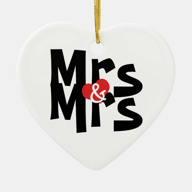 Mrs and Mrs Personalised Bold Font Lesbian Wedding Ceramic Ornament (Front)