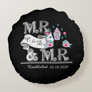 Mrs and Mrs Personalised Gay Wedding Gift Round Cushion