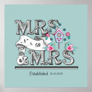 Mrs and Mrs Personalised Lesbian Wedding Gift Poster