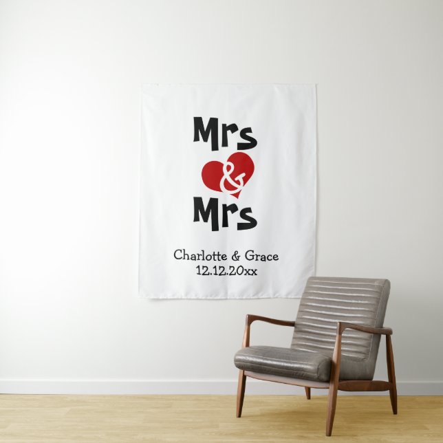 Mrs and Mrs Photo backdrop personalised wedding Tapestry (In Situ)