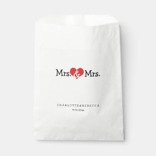 Mrs and Mrs Red Heart Wedding Personalised Favour Bag