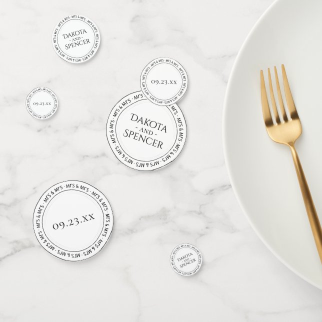 Mrs and Mrs Simple Modern Black White Party Confetti (Group)