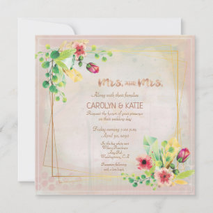 Mrs. and Mrs. Spring Watercolors Gold Geometric