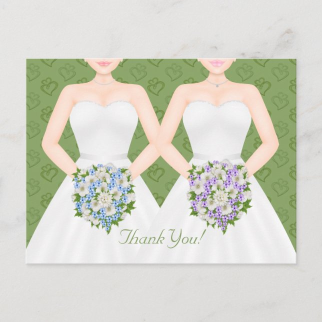 Mrs and Mrs Two Brides Lesbian Wedding Thank You Postcard (Front)