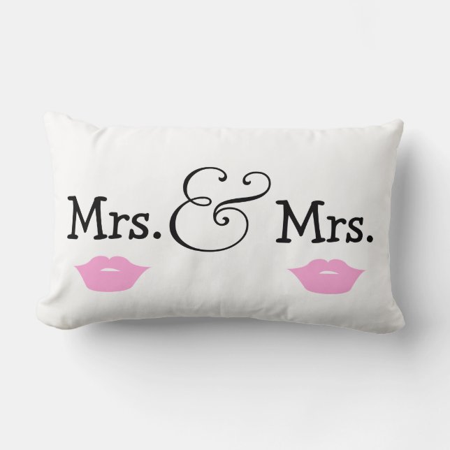 Mrs and Mrs Two Brides Lips Wedding Gift Lumbar Cushion (Front)