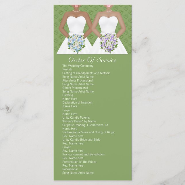 Mrs and Mrs Two Brides Wedding Service Order Program (Front)