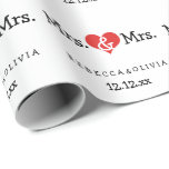Mrs and Mrs Two Brides Wedding Wrapping Paper<br><div class="desc">Mrs and Mrs Gay / Lesbian Wedding gift wrap paper .. perfect for the two brides .. misses and misses personalised wrapping paper roll for the civil ceremony / wedding / anniversary from Ricaso</div>