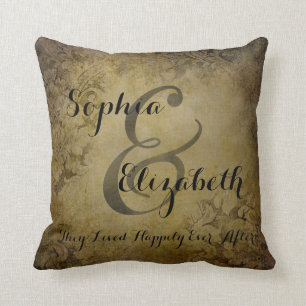 Mrs and Mrs Vintage lesbian Wedding Personalised Cushion