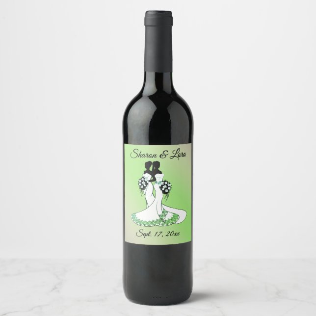 Mrs. and Mrs. Wedding Personalised Green Wine Label (Front)