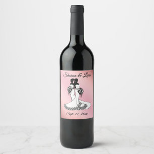 Mrs. and Mrs. Wedding Personalised Pink Wine Label