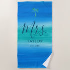 Mrs. Beach Ombre Ocean Blue Green Wedding Gift