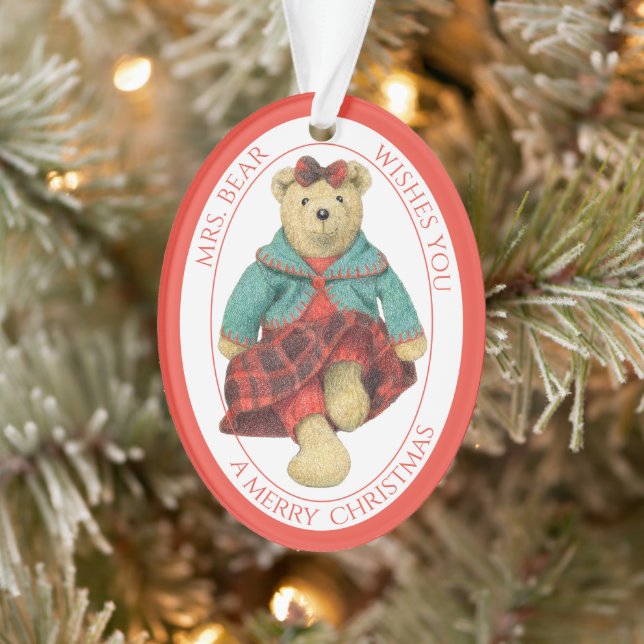 MRS. BEAR Acrylic Oval Ornament + Text (Tree)