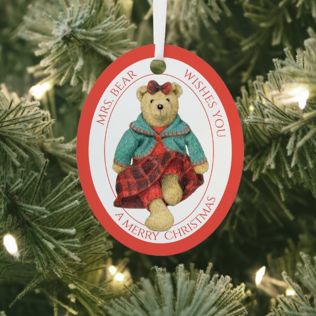 MRS. BEAR Aluminium Oval Ornament + Text (Insitu)