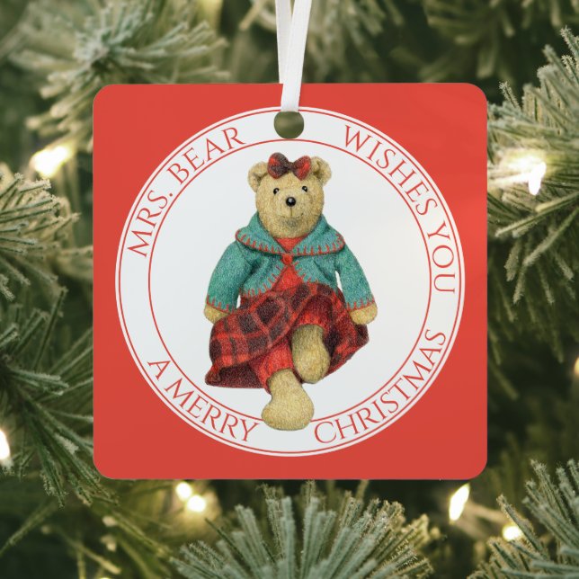 MRS. BEAR Aluminium Square Ornament + Text (Insitu)