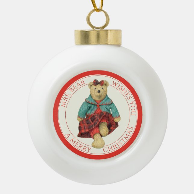MRS. BEAR Ceramic Ball Ornament + Text (Front)
