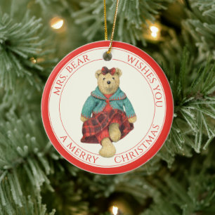 MRS. BEAR Ceramic Circle Ornament + Text