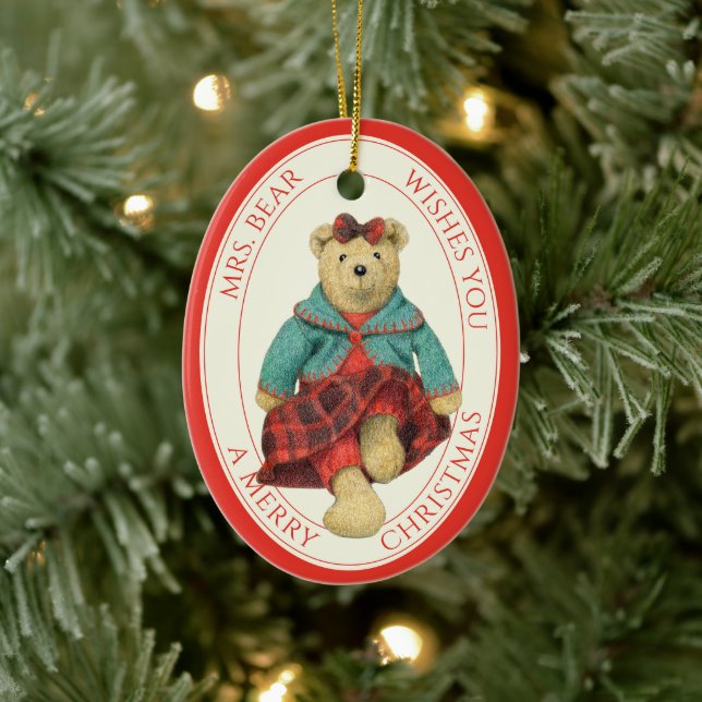MRS. BEAR Ceramic Oval Ornament + Text (Tree)