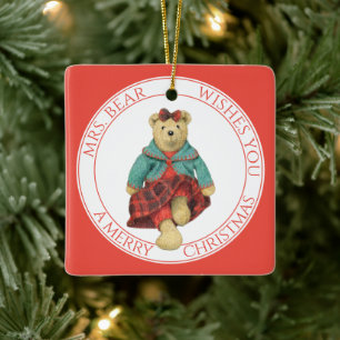 MRS. BEAR Ceramic Square Ornament + Text