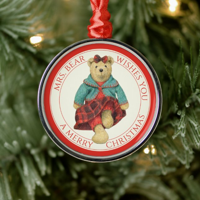 MRS. BEAR Premium Round Ornament + Text (Tree)