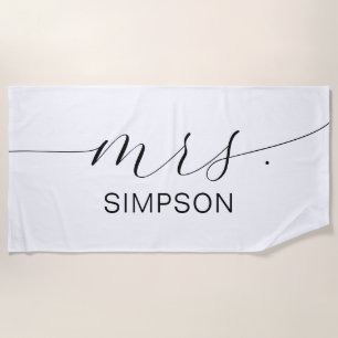 Mrs Black And White Newlywed Bride Personalised  Beach Towel