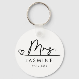 Mrs Black Modern Script Custom Wedding Monogram  Key Ring