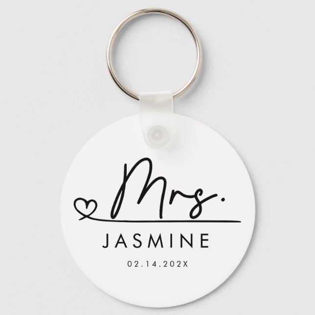 Mrs Black Modern Script Custom Wedding Monogram  Key Ring (Front)