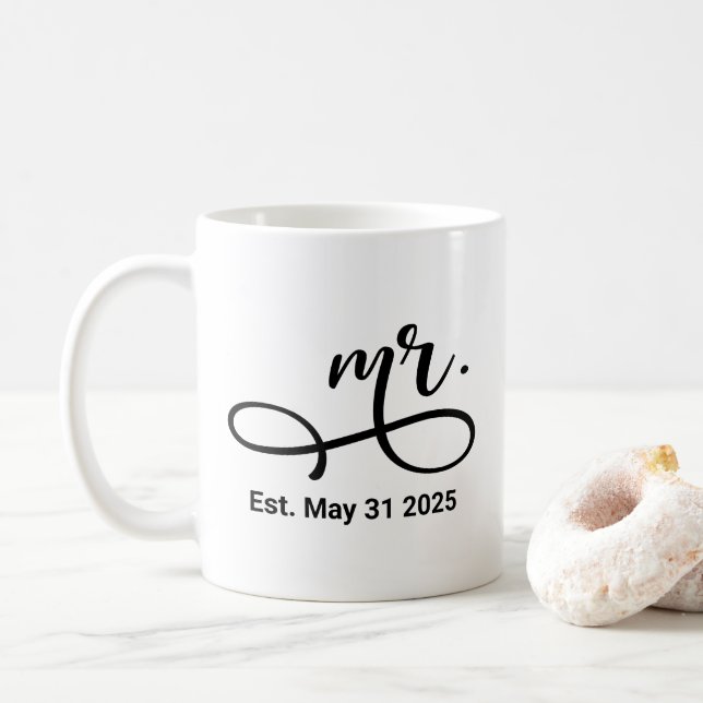 Mrs Black Modern Script Custom Wedding Newlywed Coffee Mug (With Donut)