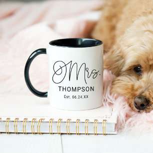 Mrs Black Modern Script Custom Wedding Newlywed Mug