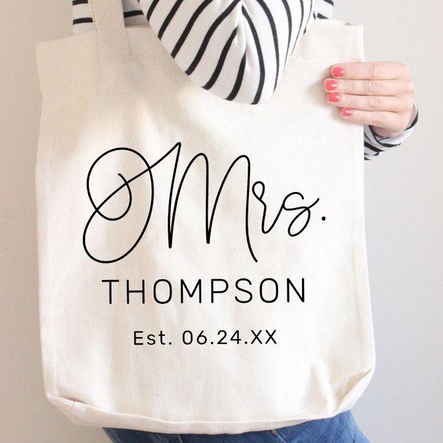 Mrs Black Modern Script Custom Wedding Newlywed Tote Bag (Creator Uploaded)