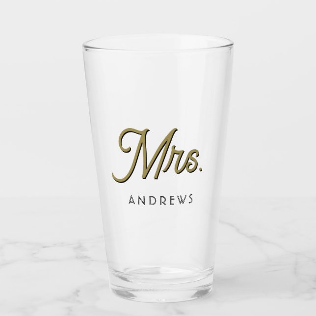 Mrs black script and your married last name  glass (Front)