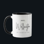 Mrs Black Script Custom Name Bridal Newlywed Mug<br><div class="desc">Get ready for your new life as a wife: modern calligraphy script in black for "Mrs" and your custom text for name and wedding date. Buy one for yourself (congrats btw!) or as a great gift for a newlywed bride!</div>