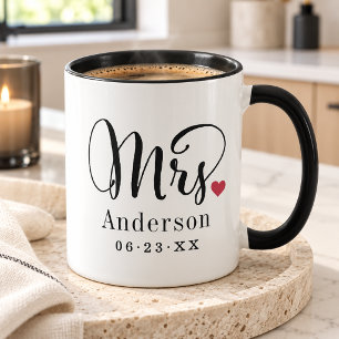 Mrs. Black Script Married Monogram Wedding Mug