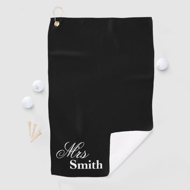 Mrs Black White Your Name Golf Towel (InSitu)
