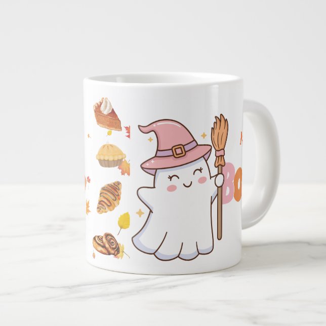Mrs. Boo  Cute Ghost Coffee Cup with Bakery Treat  (Front Right)